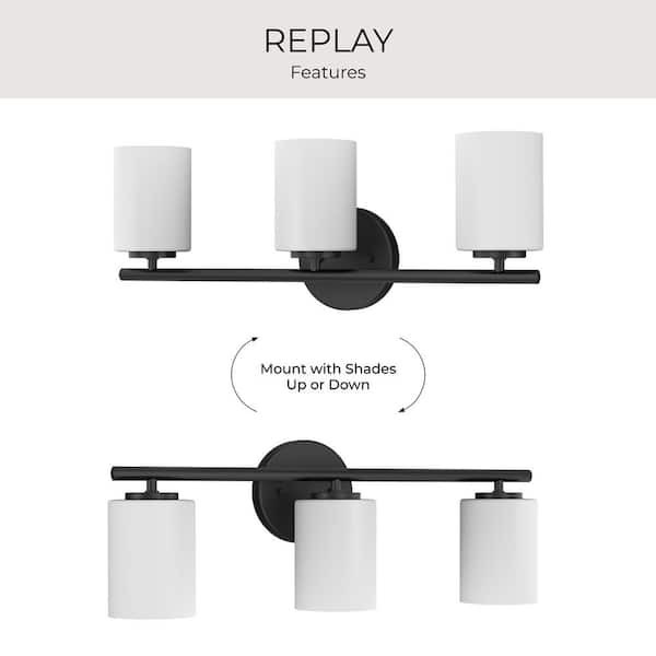 Progress Lighting Replay Collection 22″ 3-Light Black Etched Glass Vanity Light