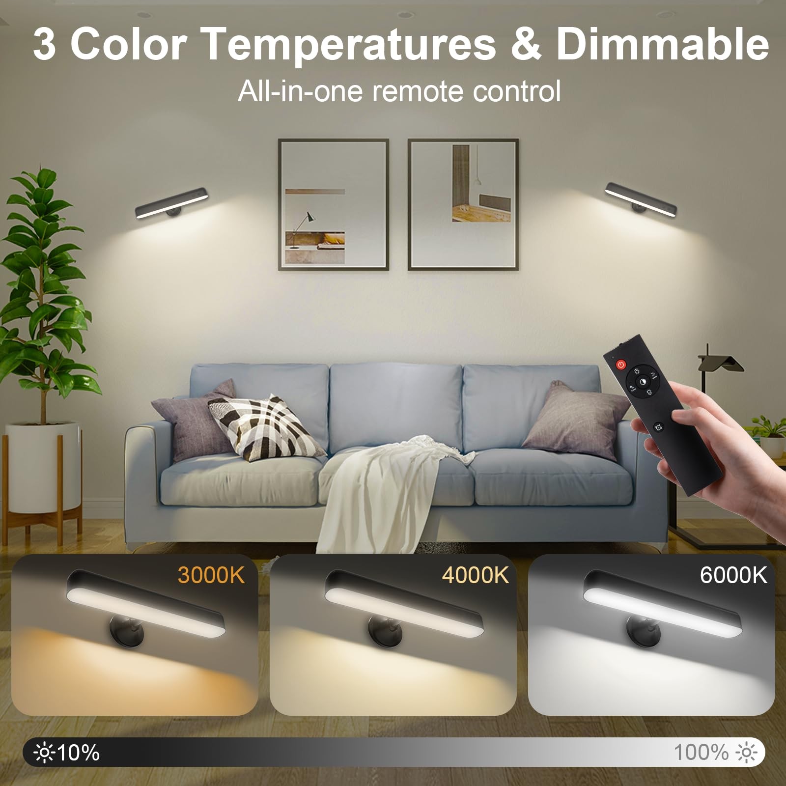 Battery Operated Wall Sconce, 7500mAh Rechargeable Wall Light for Bedroom wit…