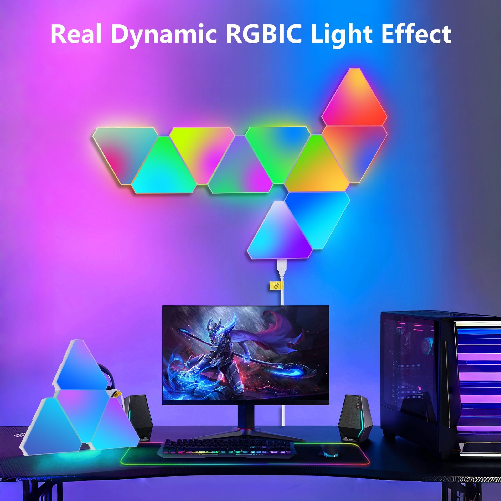 Triangular LED lights, 10 RGB wall panels, modular intelligent light panel w APP
