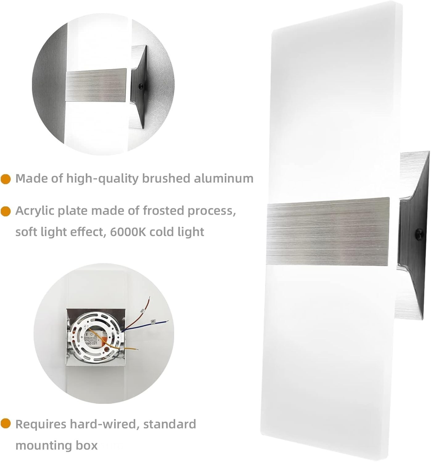 Modern Acrylic LED Wall Light Set – 2 Pack 6000K Brightness for Living Areas