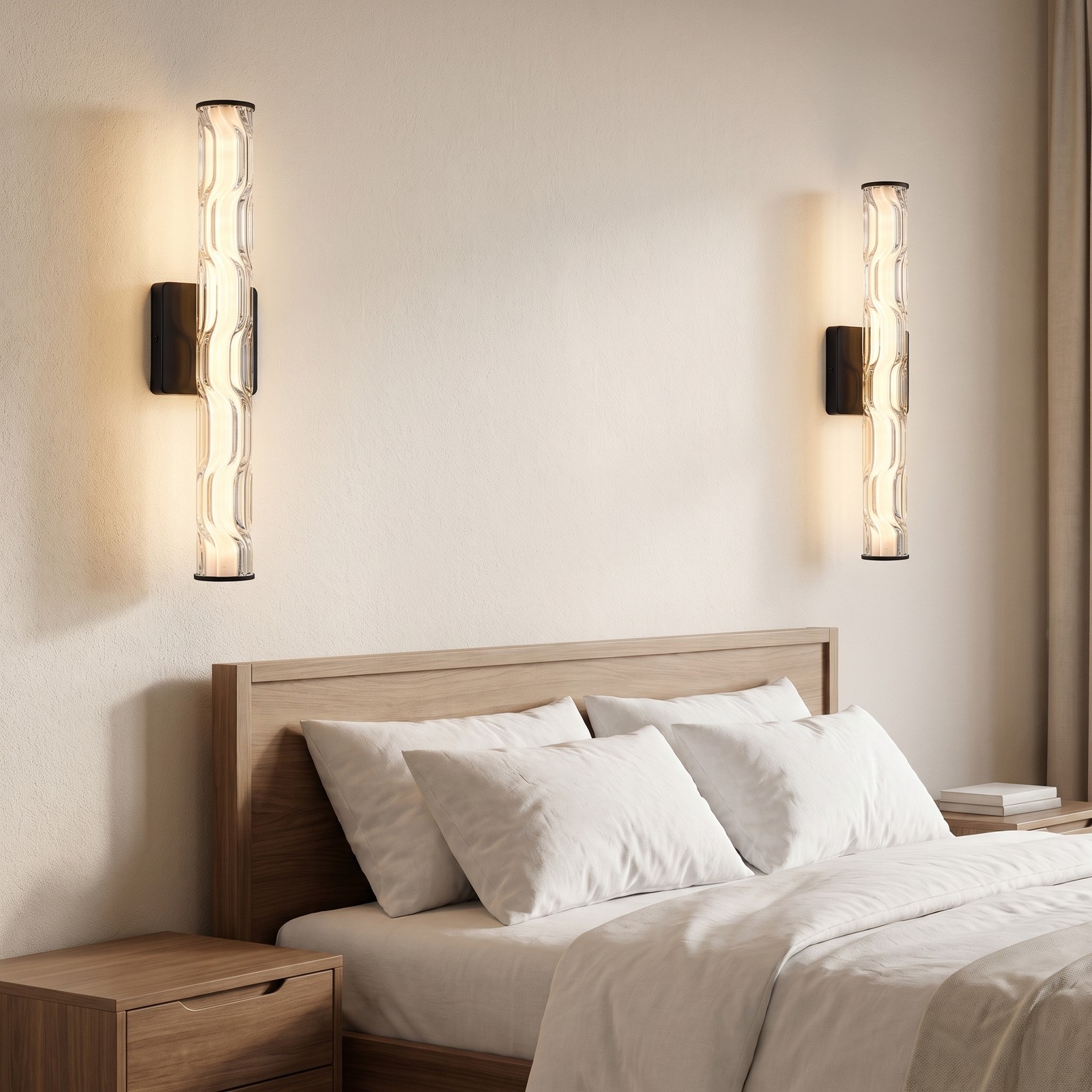2 Pack 20» Black Indoor Wall LED Light Ripple Glass Dimmable Sconce Fixture