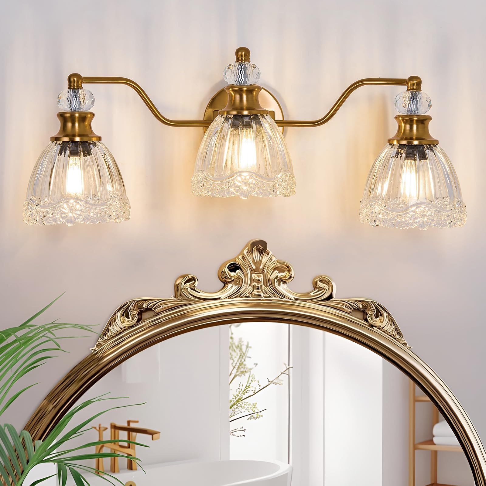 Gold Bathroom Light Fixtures Over Mirror Vintage Brass Vanity Light 3 Light C…