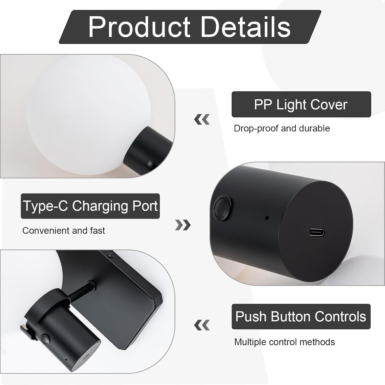 Rechargeable Battery Operated Wall Light with Remote Control, Dimmable Wall M…