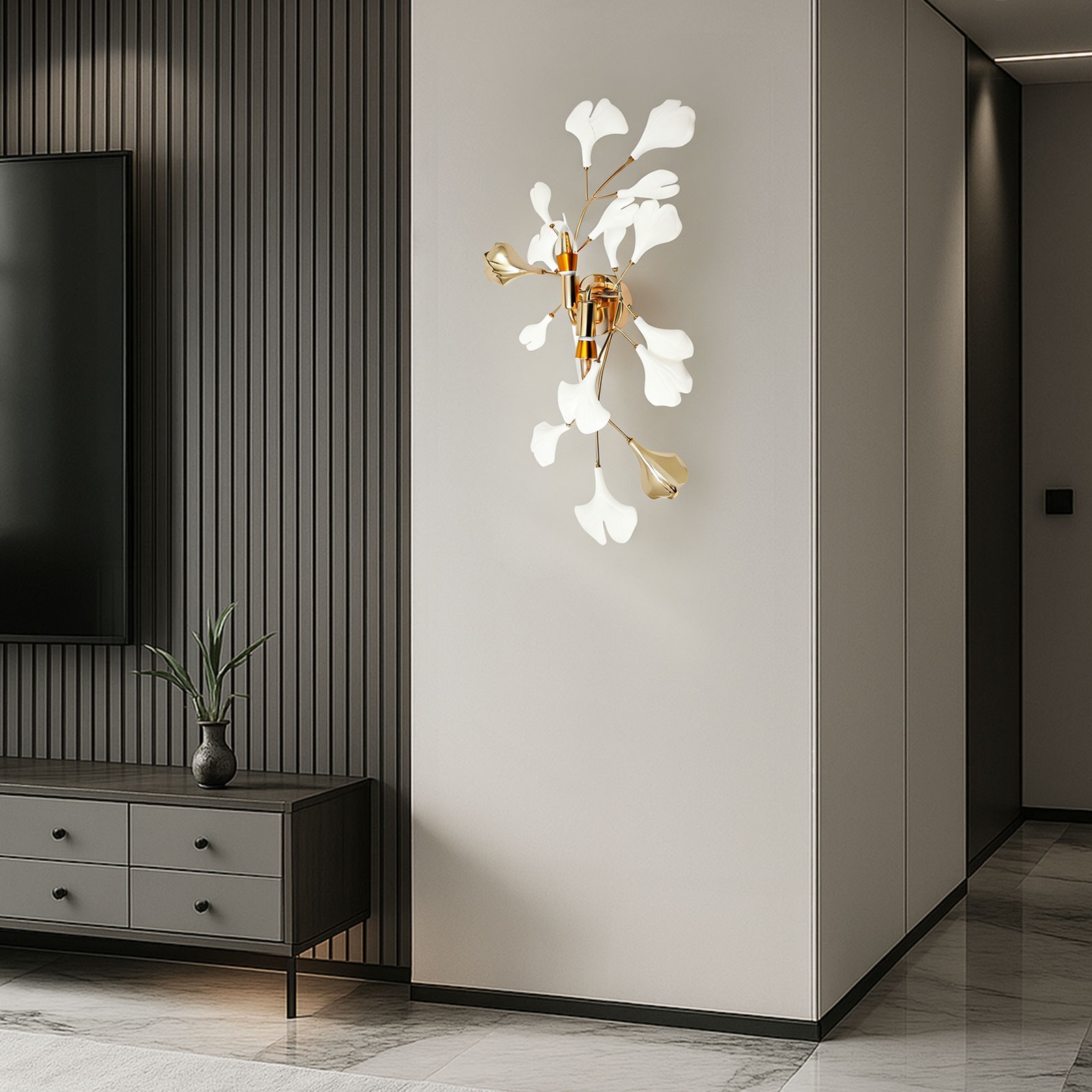 Nordic Ginkgo Leaf Wall Lamp Minimalist 2-head Light for Bedroom,Living Room E12
