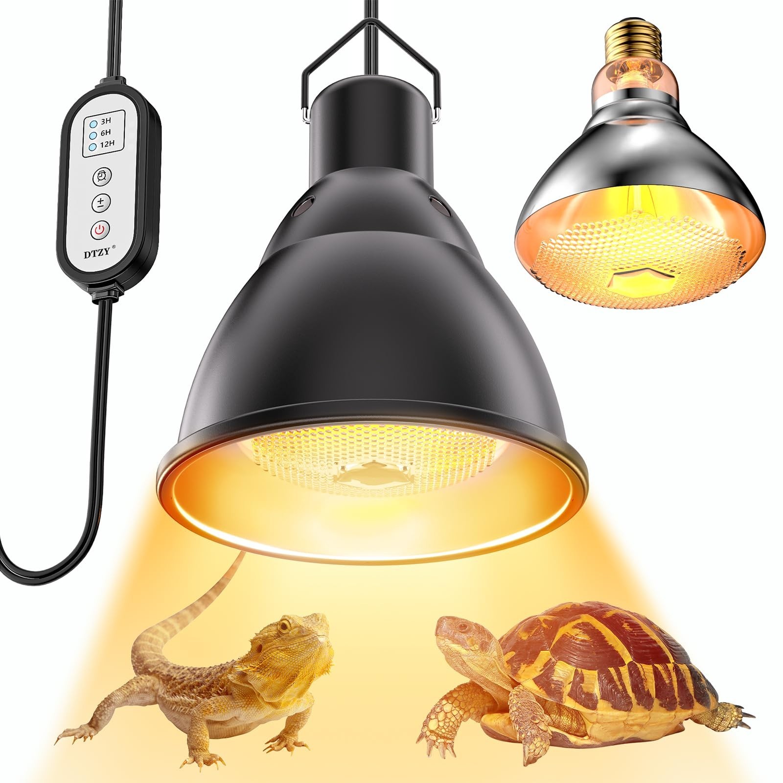 Reptile Light Fixture,7inch Deep Dome Reptile Light Fixture with 3/6/12 Timer…