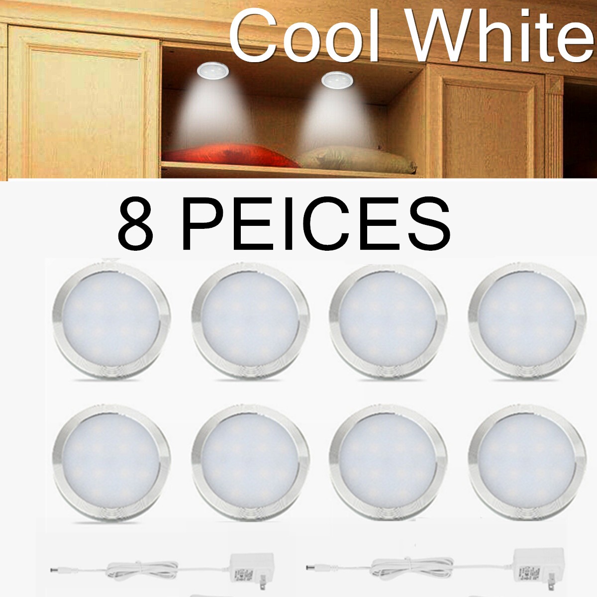 LED Under Cabinet Lighting Kitchen Counter Closet Puck Light Lamp 8 Packs Kit