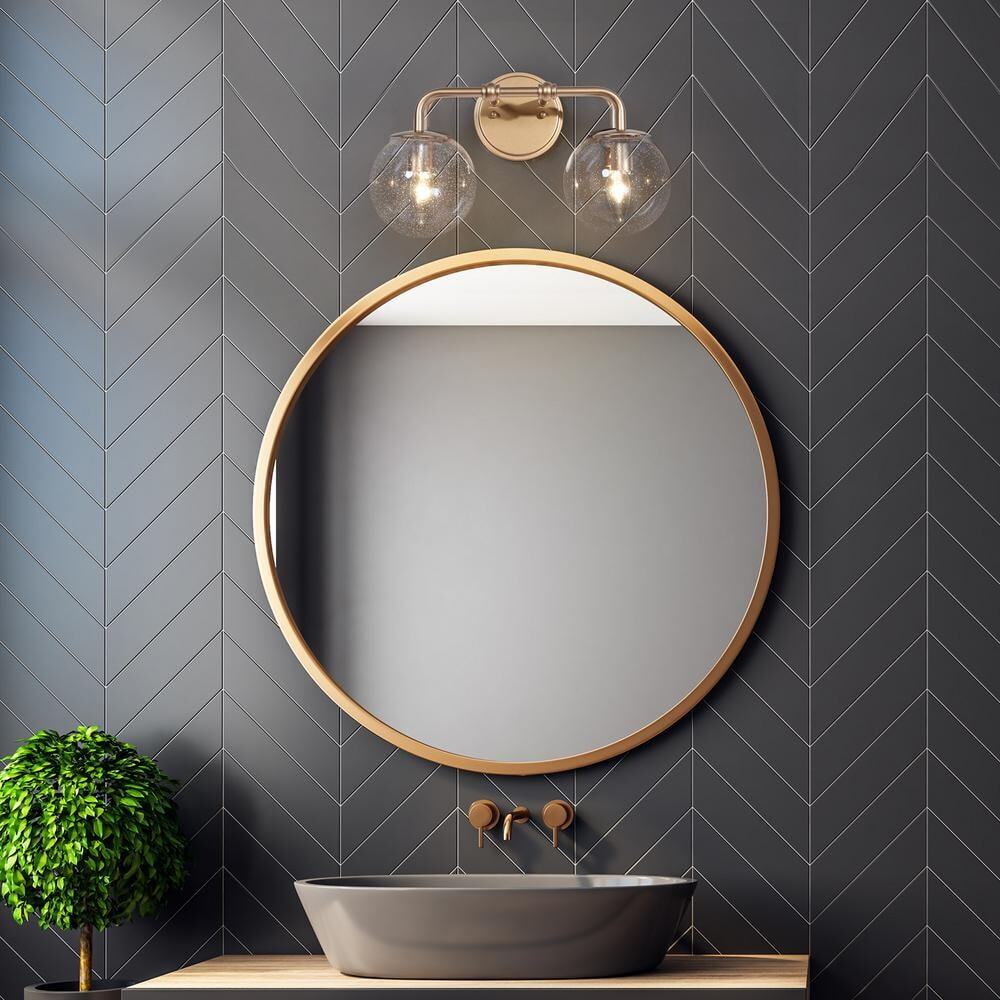 Uolfin Modern Globe Vanity Light 2-Light Brass Gold Round Wall Sconce