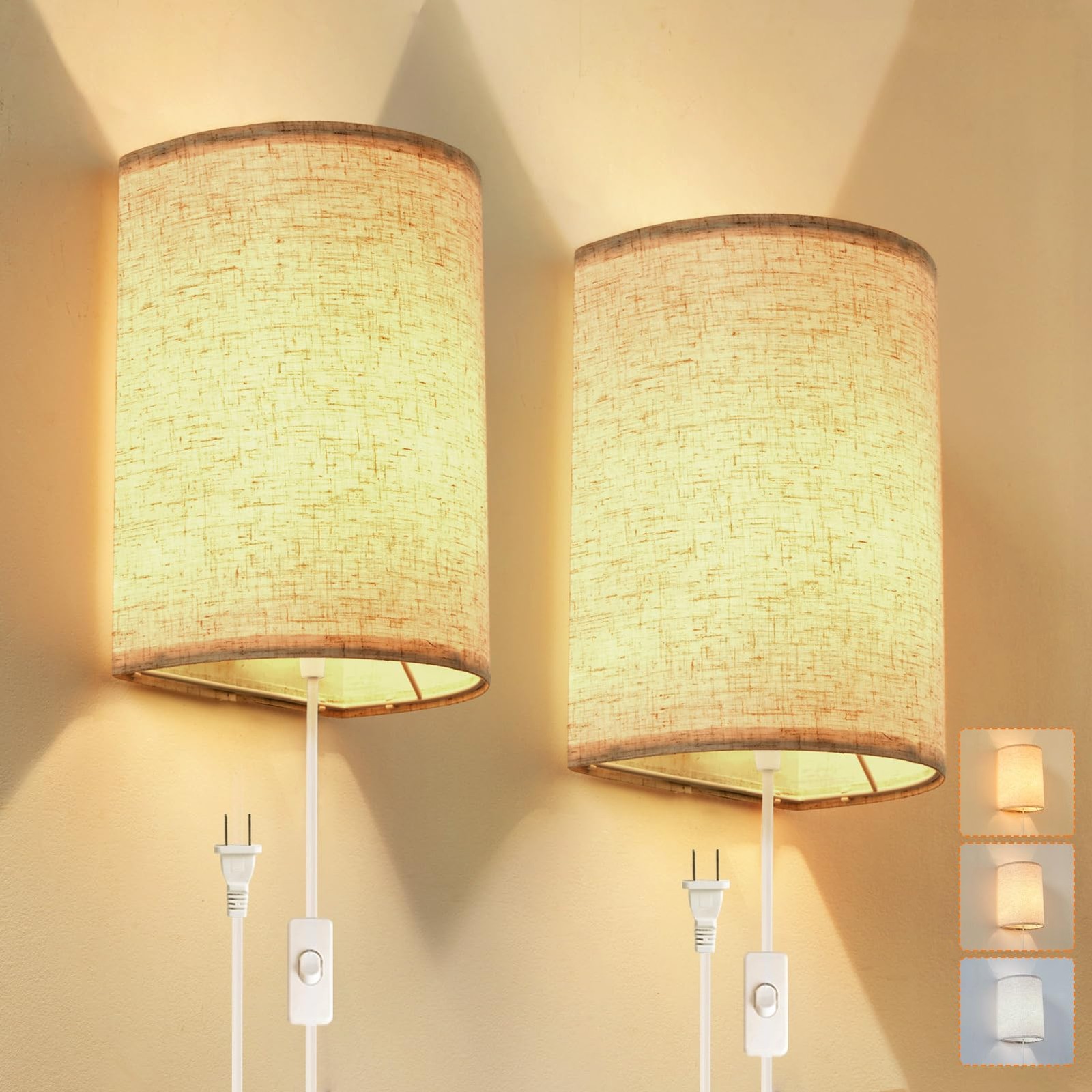 XIEYOR Plug in Wall Sconce, 3 Colors 6.9″L x 5.3″W x 9.8″H, Beige