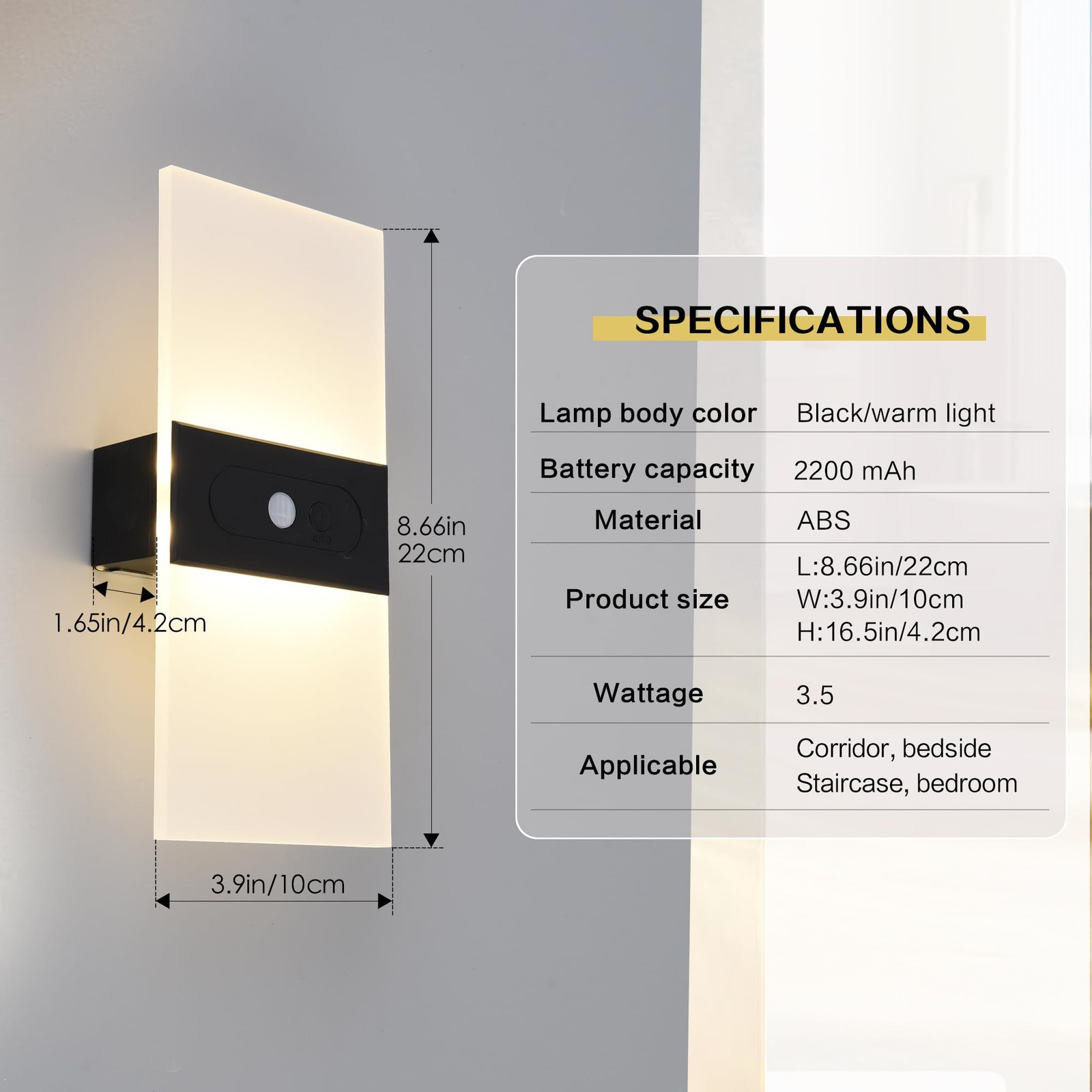 Wireless Rechargeable Wall Sconce Set of 2 with Motion Sensor