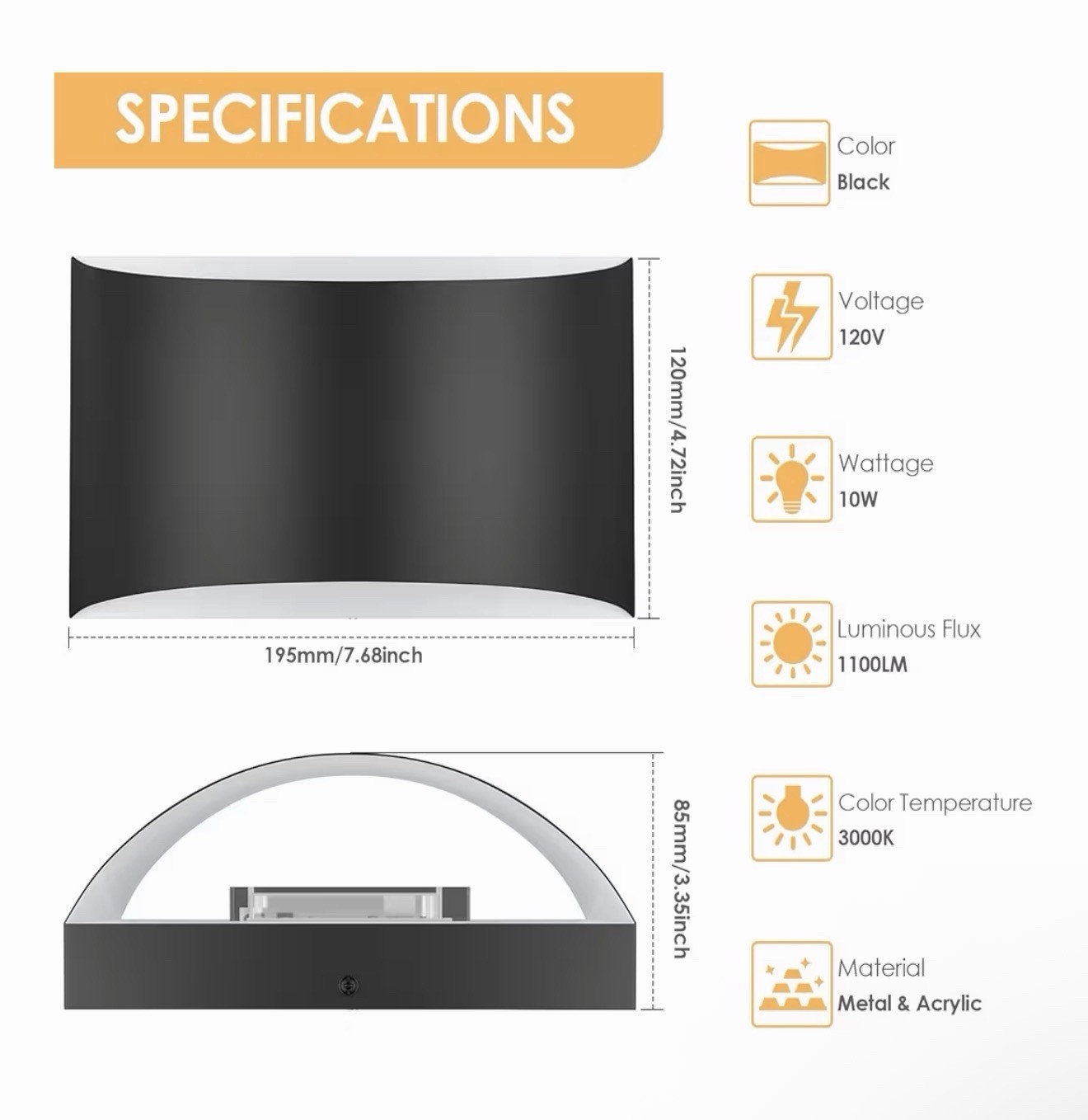Modern LED Wall Sconces, 3000K Warm White Hardwired Wall Lights Set of 2