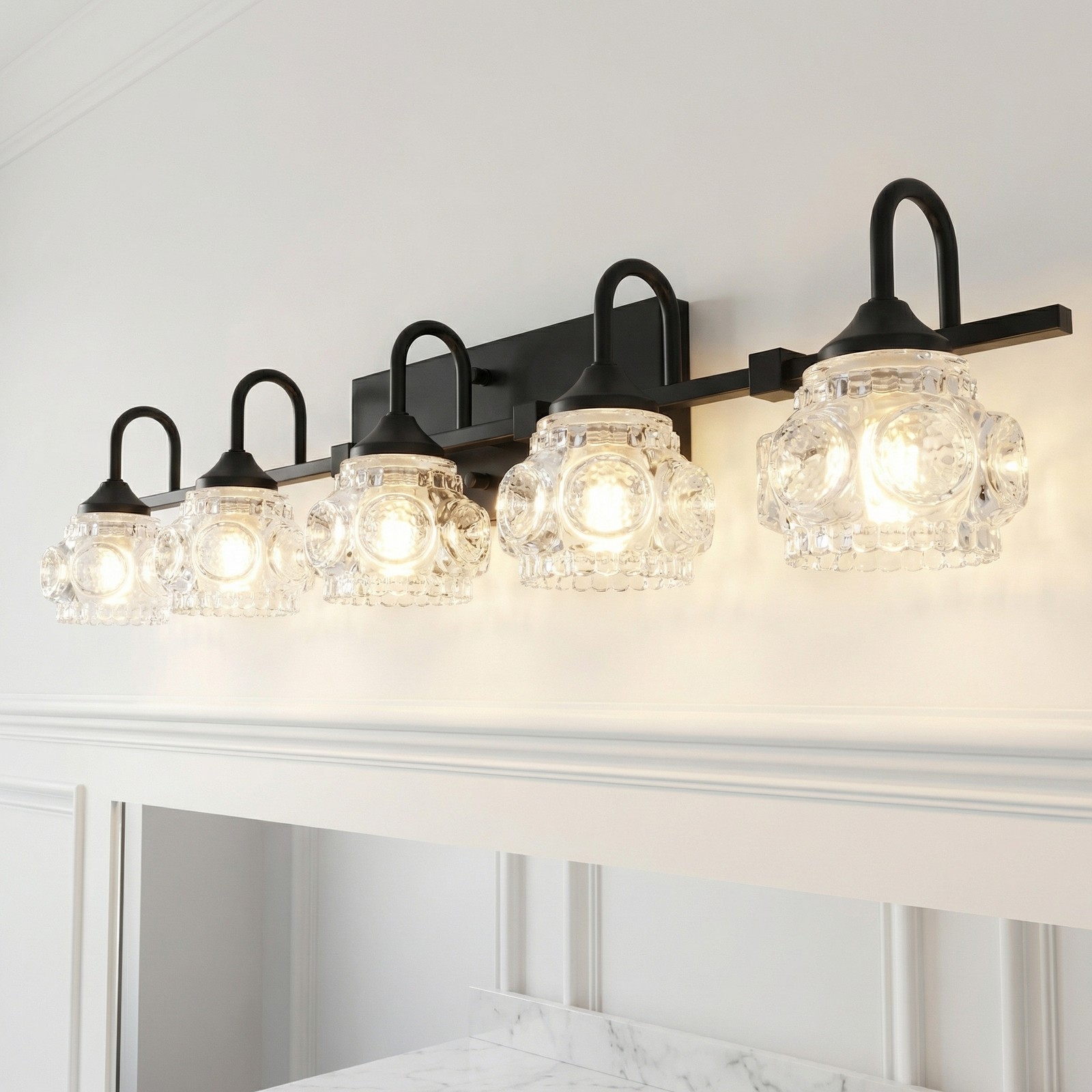 29» Vanity Light 5 Lights with Crystal Shade Black Bathroom Mirror Wall Fixture