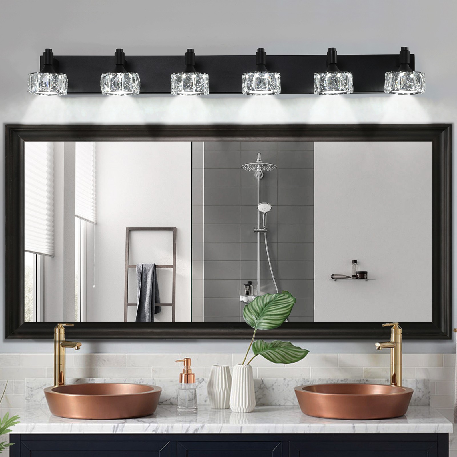 44″ Crystal Vanity Light Bathroom Mirror LED Wall Lamp 6 Lights Sconce Fixture
