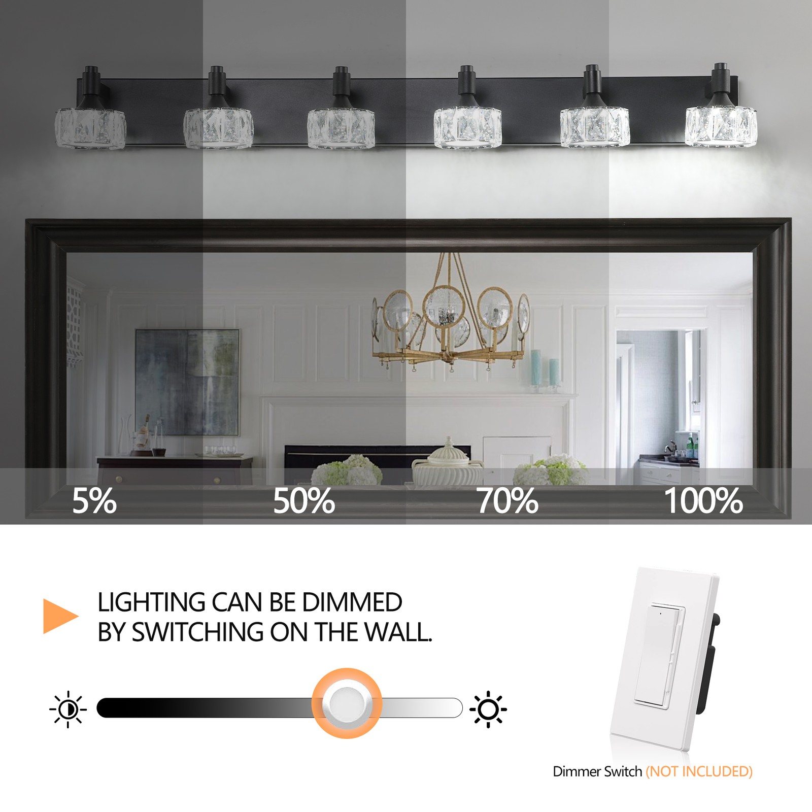 44″ Crystal Vanity Light Bathroom Mirror LED Wall Lamp 6 Lights Sconce Fixture