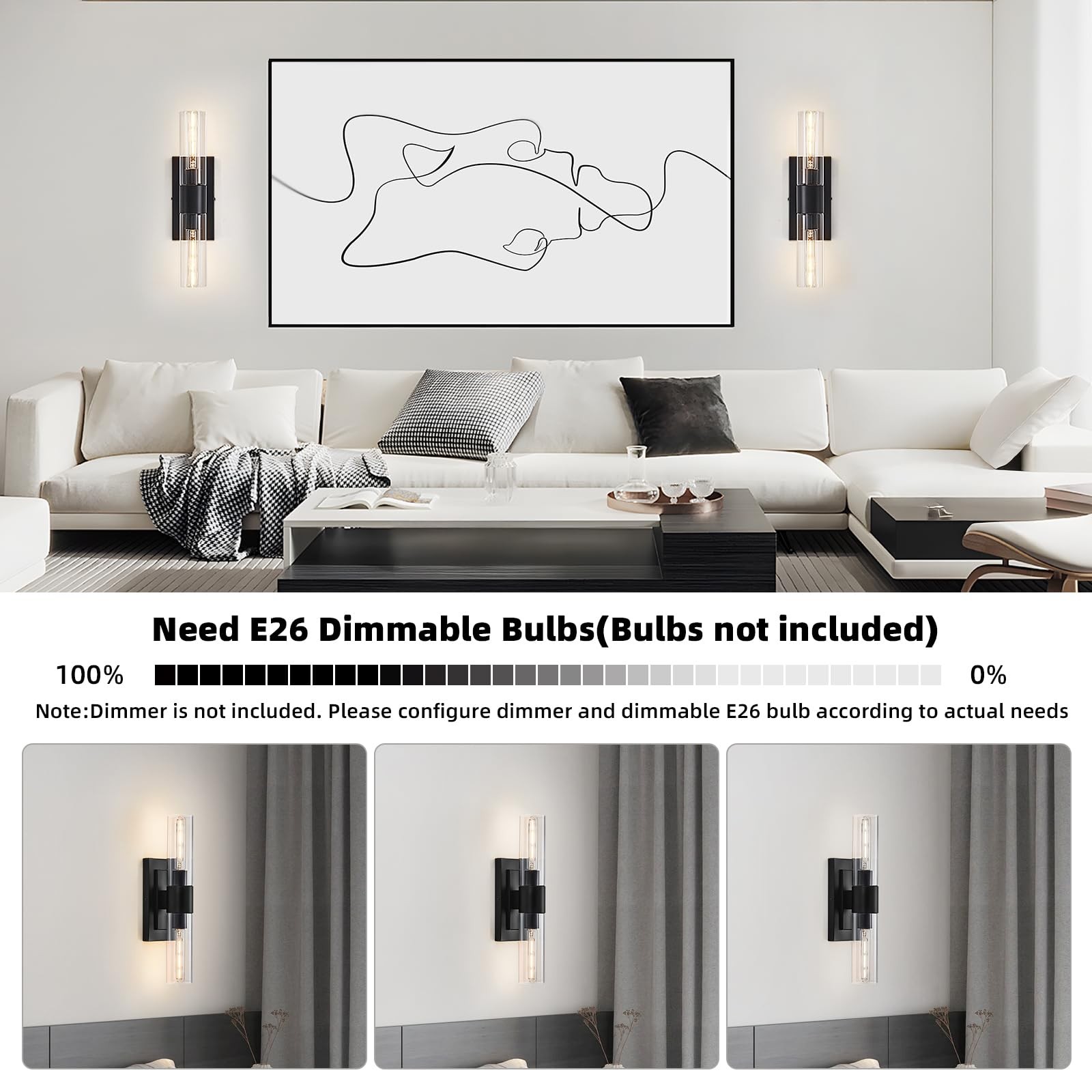 19 Modern Wall Sconce,2-Light Bathroom Vanity Light,Glass Tube Indoor Wall Sconc