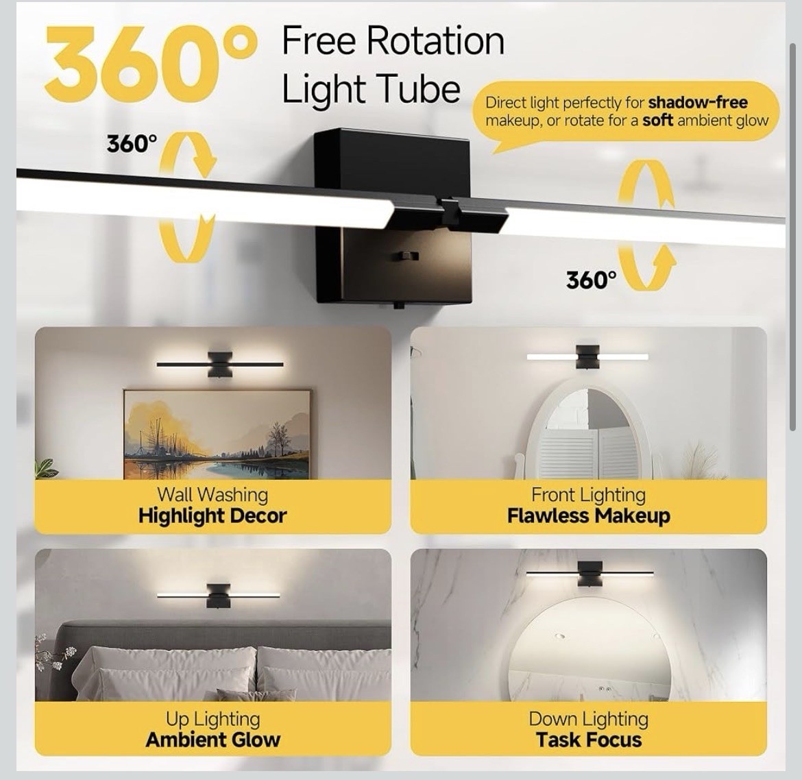 Vanity Lights 24 inch, 4-Level Brightness Built-in Dimmer, 14W Dimmable 5CCT
