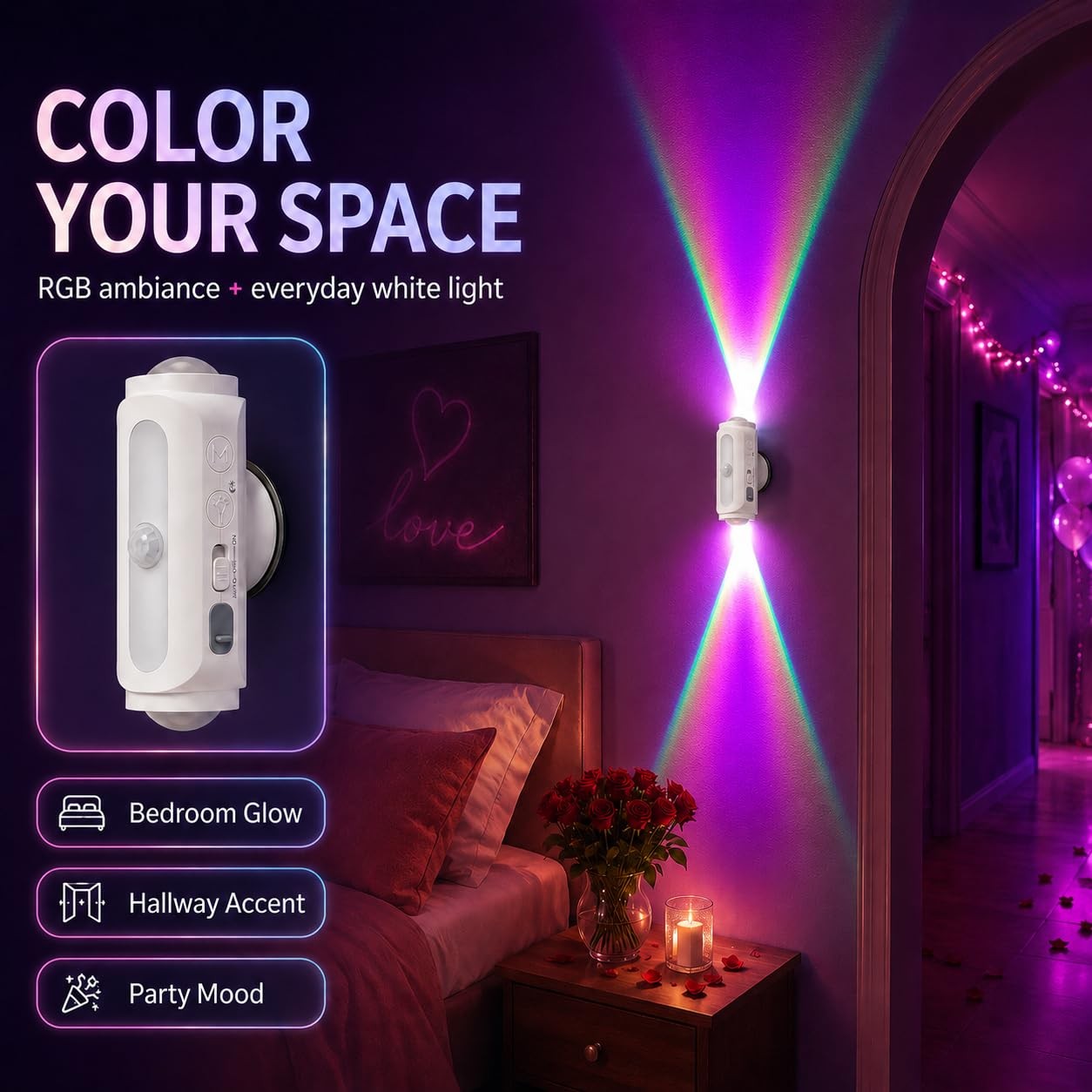 Motion Sensor Wall Light, Rechargeable Peel and Stick on Sconce Set of 2, Wir…