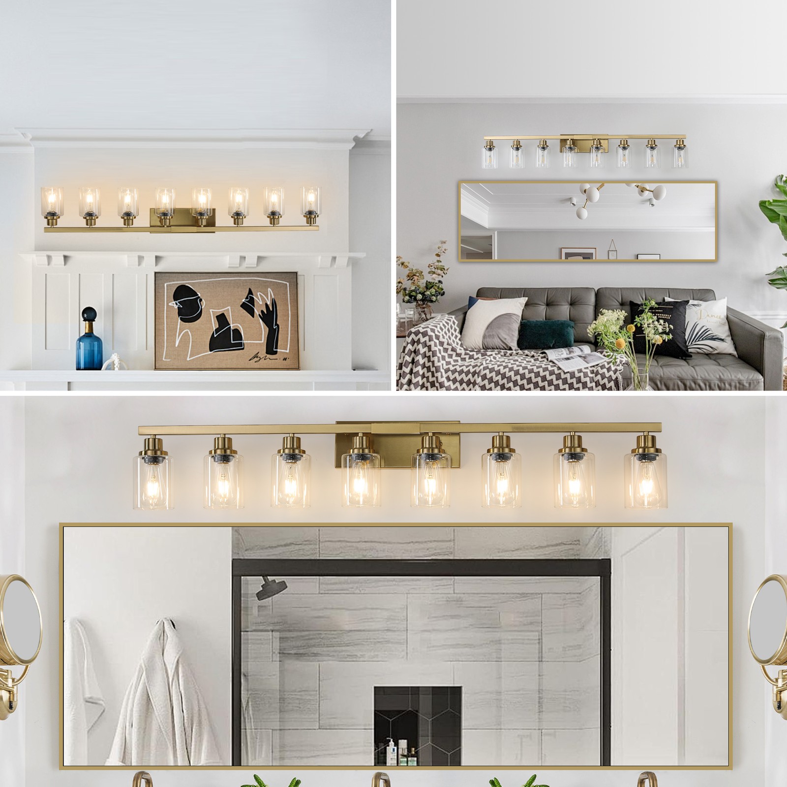 51″ 8 Lights Modern Vanity Light Bathroom Mirror LED Gold Wall Lamp Fixture UL