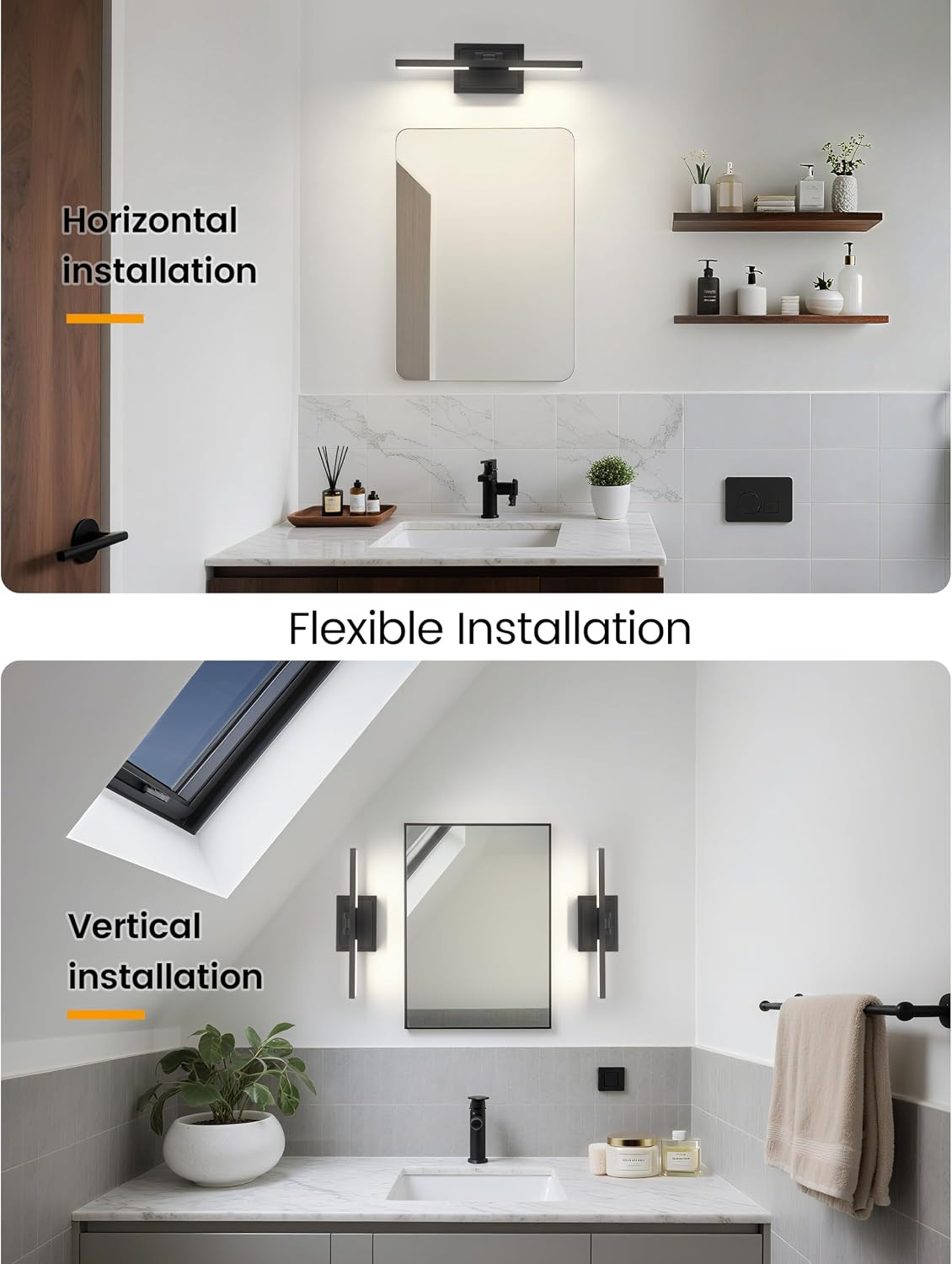 NIORSUN 15.7 Inch Modern Bathroom Light Fixture, 20W 5CCT Dimmable LED Black Bat