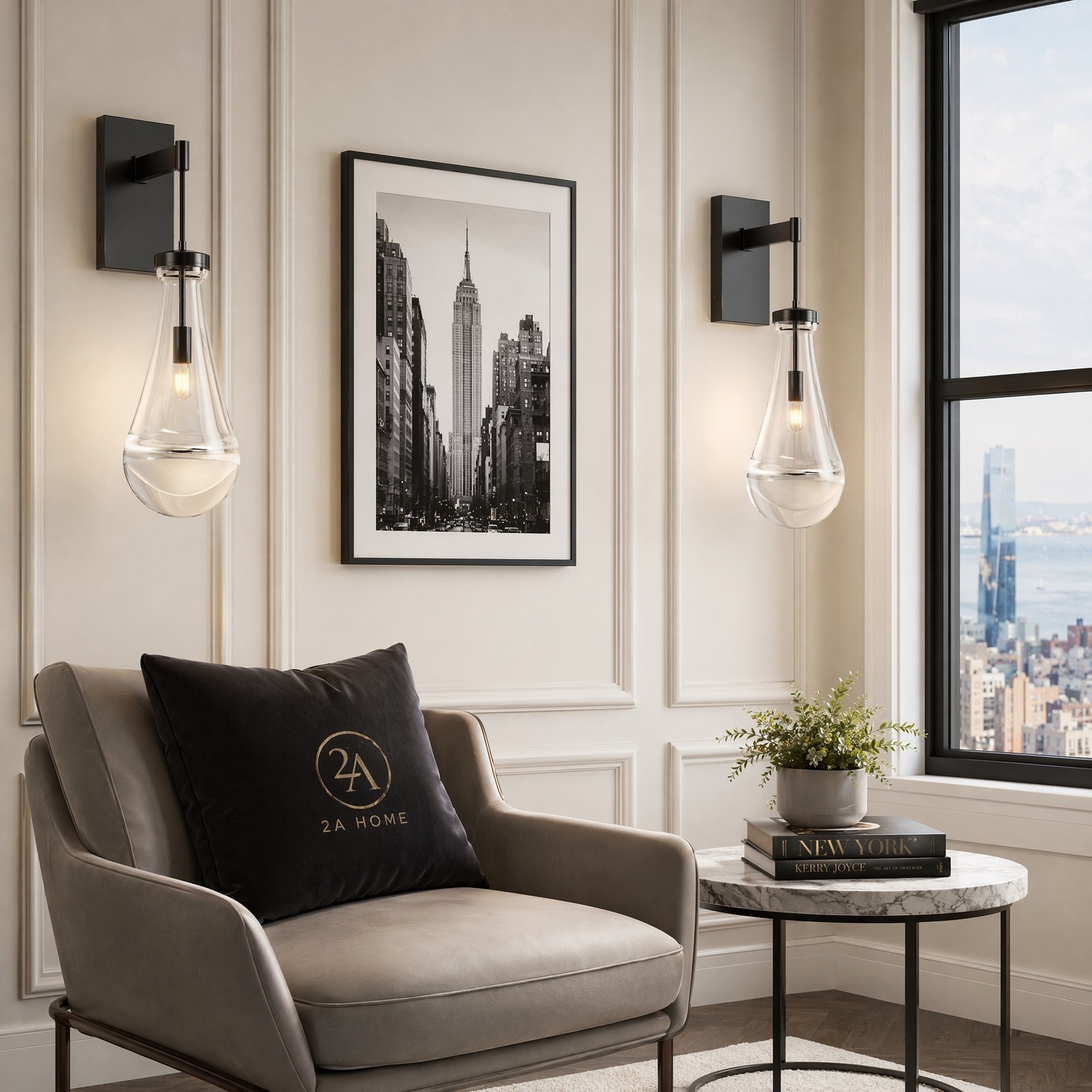 2 Pack 18 in Indoor Black Raindrop Glass LED Wall Light Dimmable Sconce Fixture
