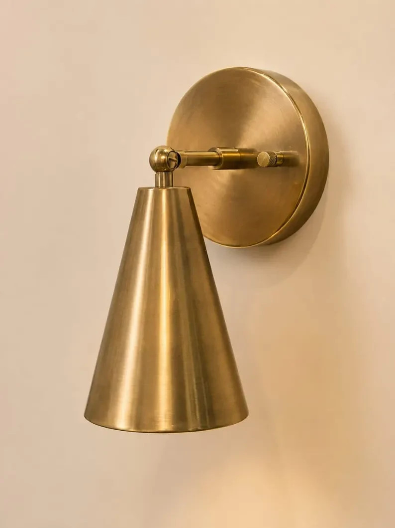 Handmade Raw Brass Mid Century Cone Sconce, Italian Wall Light Fixture
