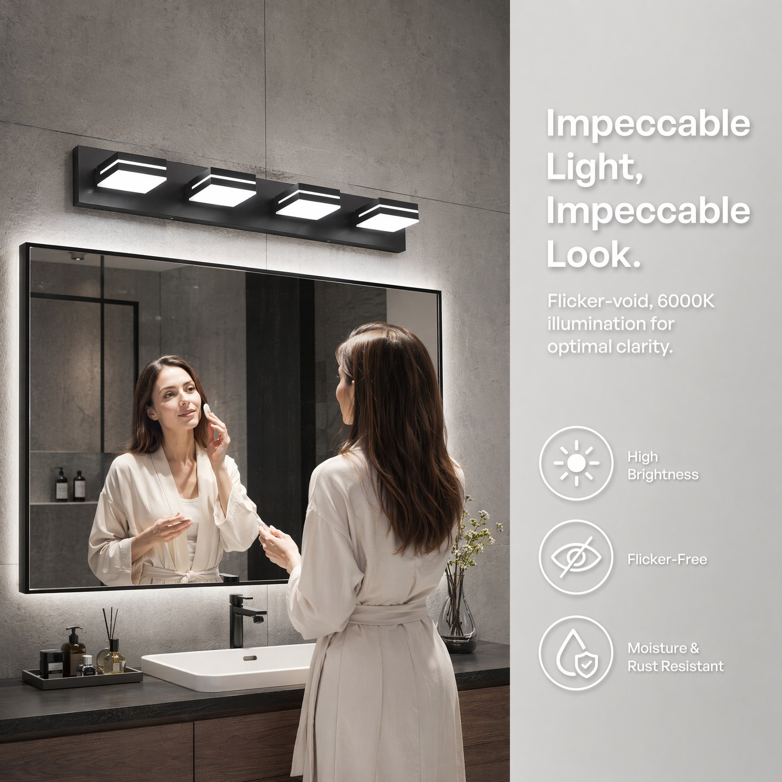 30 in Bathroom Modern Black LED Vanity Light 4 Lights Mirror Wall Sconce Fixture