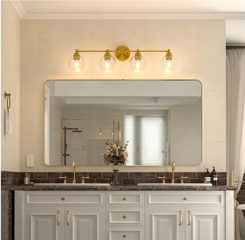 VONLUCE Bathroom Light Fixtures, 4-Light Vanity Light with Globe Glass Shades…