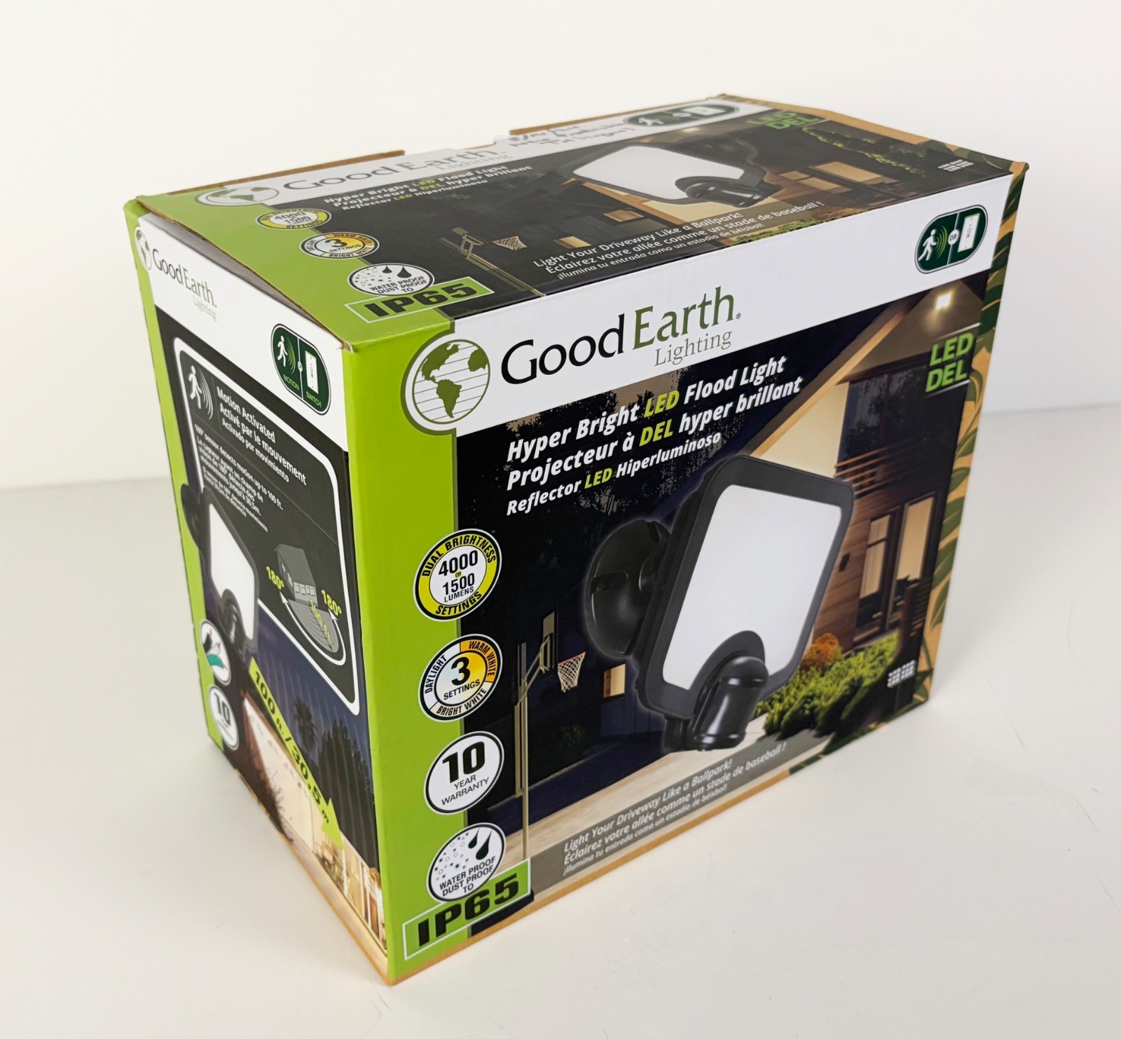 Good Earth Lighting LED 4000lm Hyper Bright Security 180 Degrees Motion IP65 BLK