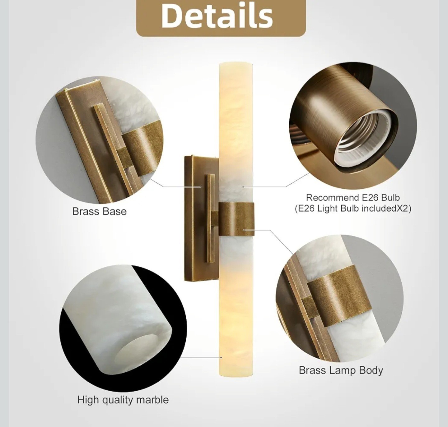Natural Alabaster Modern Bronze Marble Sconce Vintage Indoor Vanity Wall Light