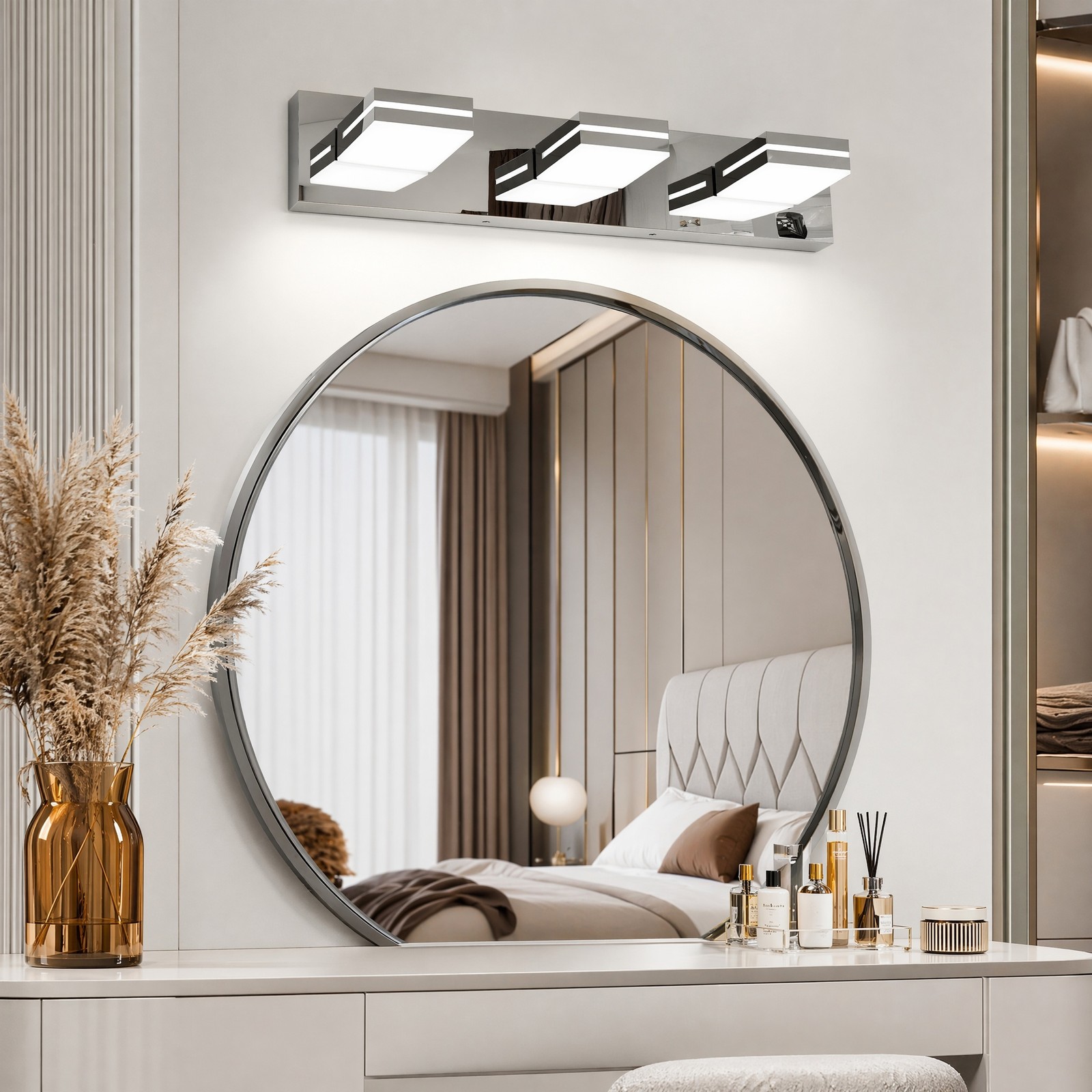 24 inch Modern Chrome Vanity Light 3 Lights Bathroom Mirror Wall Sconce Fixture