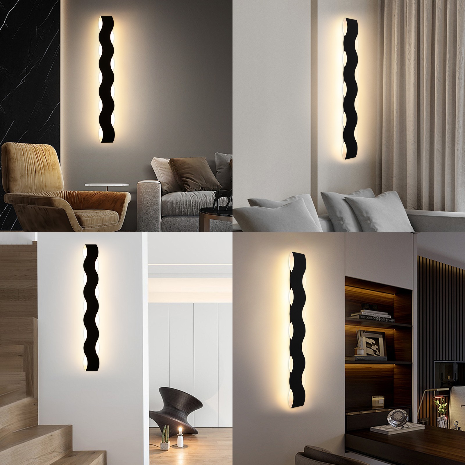S-Shape Modern LED Wall Lamp, 20w 3000k Wired Wall Light Set (31.5*3.93*1.77 In)