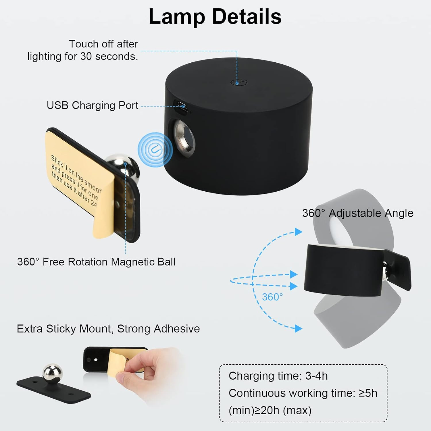Dimmable 2PC LED Wall Sconces, 19 Colors, Rechargeable, Touch & Remote Control