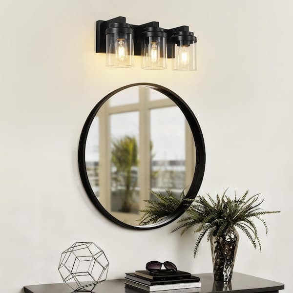 GMGSROM 16″ Matte Black Farmhouse Bathroom Vanity Light with Clear Glass Shade