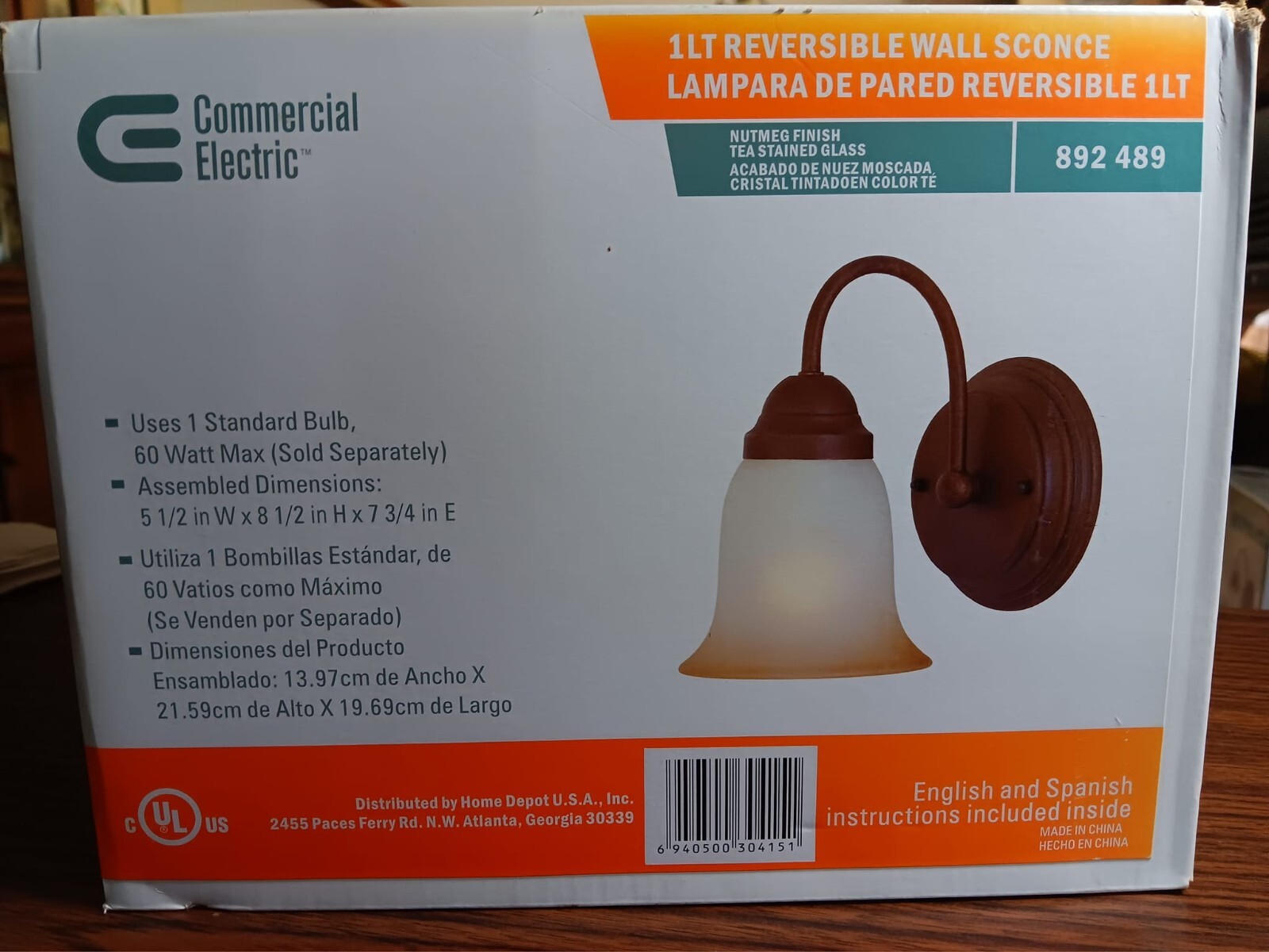 Commercial Electric Wall Sconce Nutmeg Finish Light W Tea Stained Glass 892 489