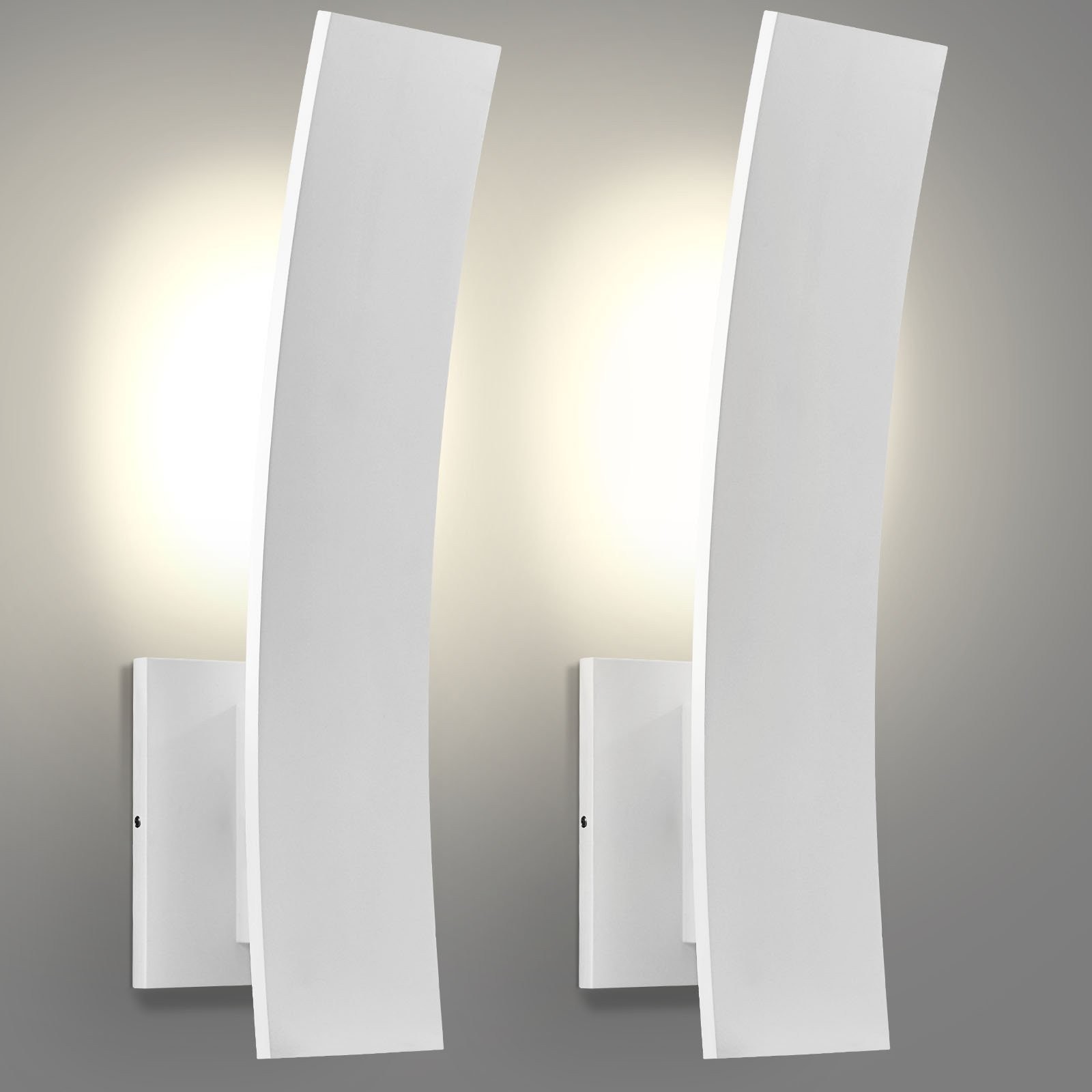 LUXRITE 15-Inch LED Curved Wall Sconce 5CCT, 1000LM, 15W IP65 Dimmable White 2PK