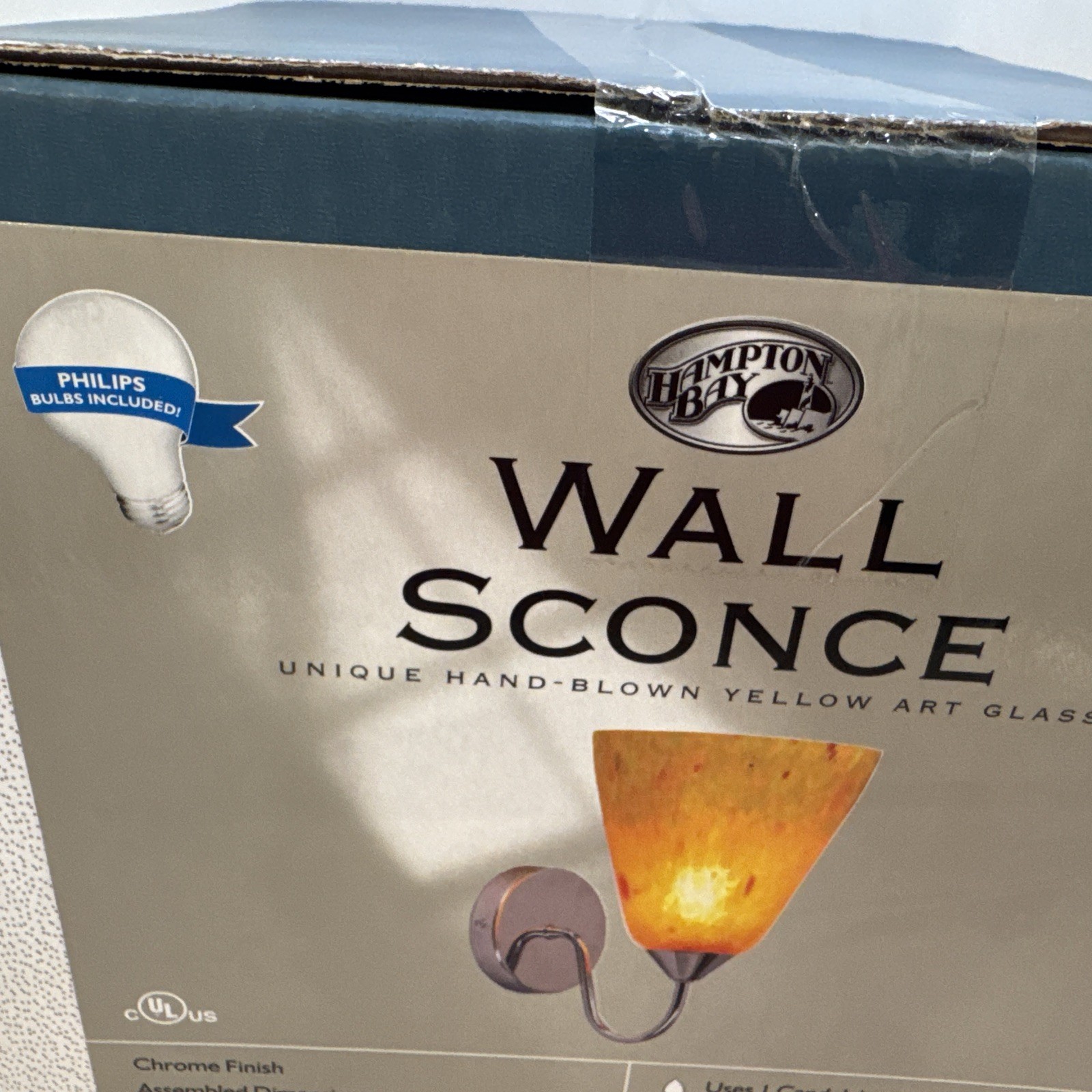 Hampton Bay Wall Sconce Hand Blown Yellow Art Glass Chrome Finish