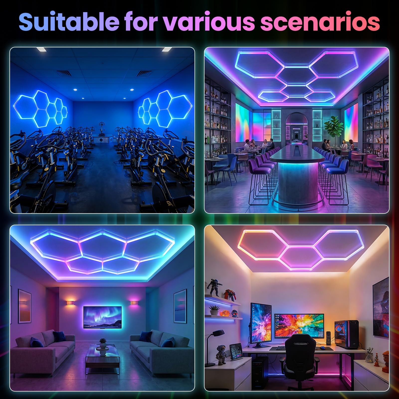 RGB Hexagonal Garage Light, Smart RGB LED Wall Light with Music Sync Function…