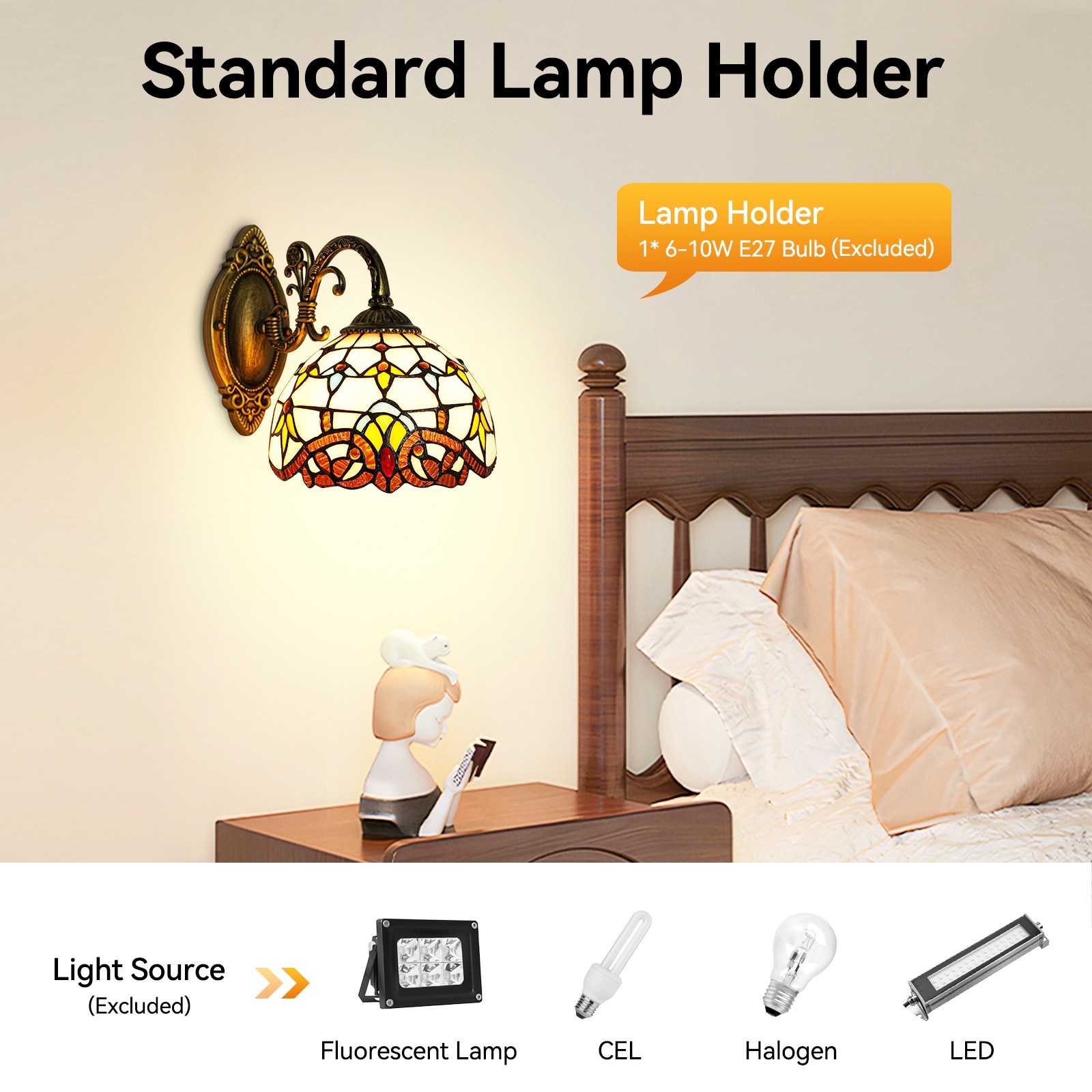 220V Wall Mount Lamp Baroque Wall Sconce Stained Glass Light Art Decor Fixture