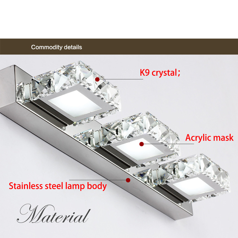 3 Square Lights Modern Bathroom Vanity Light LED Crystal Mirror Front Wall Lamp