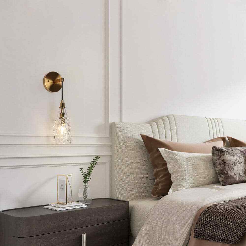 Uolfin Transitional Wall Sconce Wall Light w/ Bell Crystal Shade for Bed or Bath