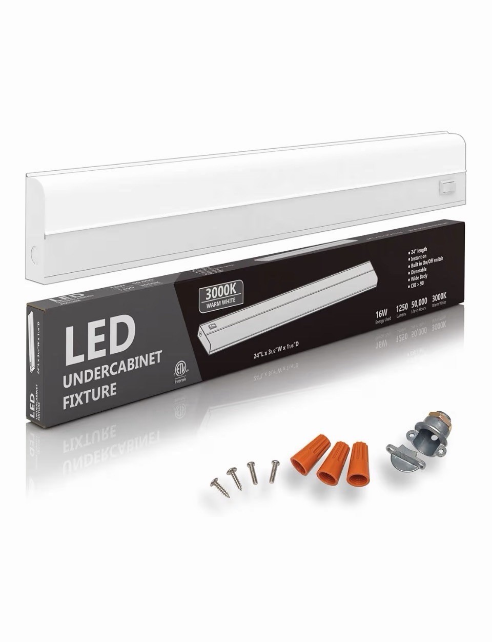 24 in LED Under Cabinet Light Bar 3000K Warm White Dimmable 1250 lm 16W