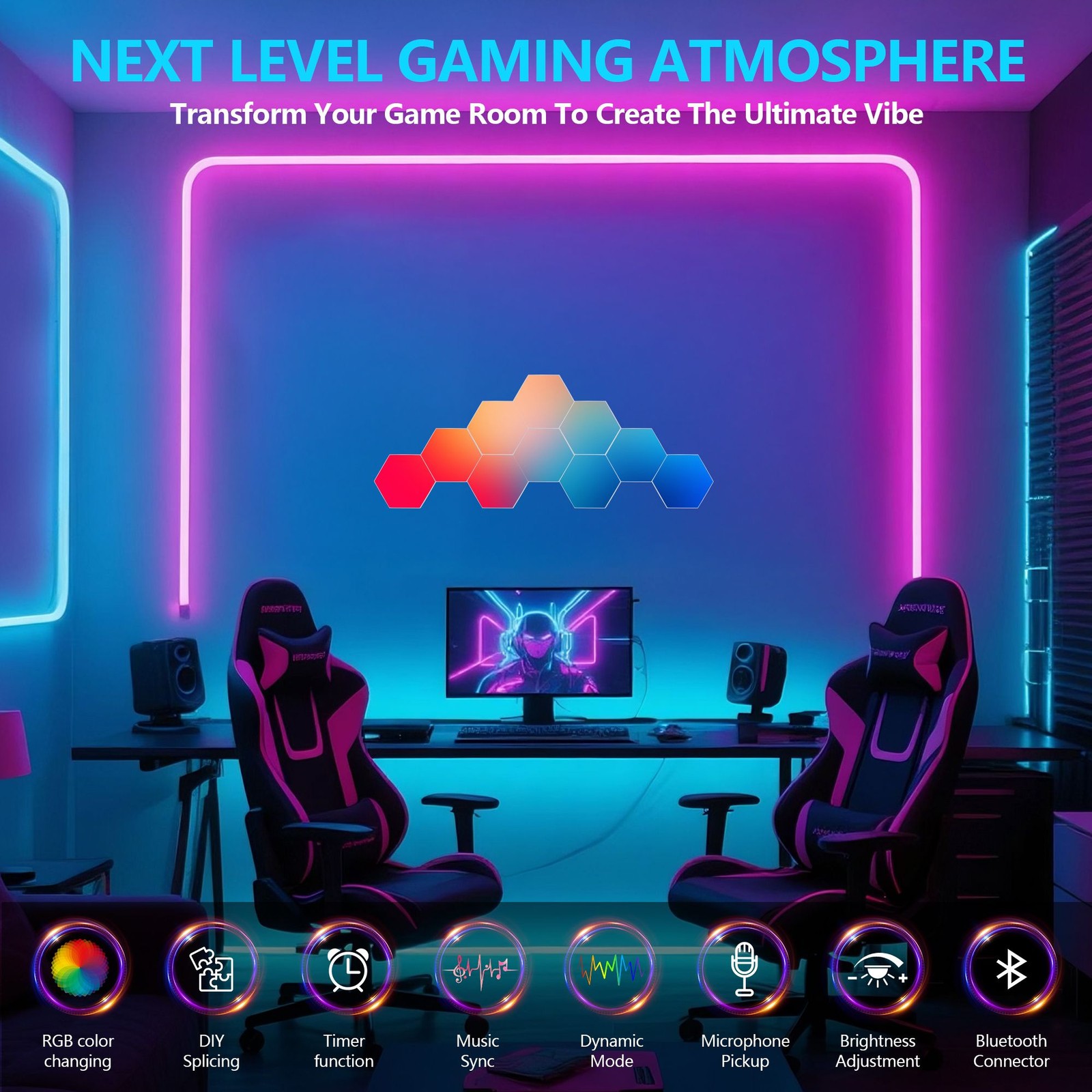 10pcs Hexagon Lights LED Wall Panels, RGB Gaming Lights with APP, Smart