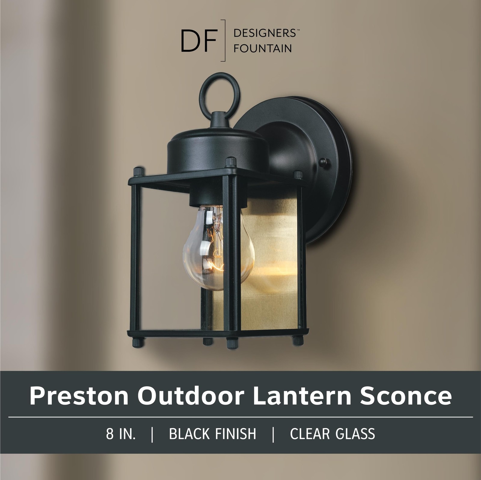 DESIGNERS FOUNTAIN Preston Outdoor Light Fixture, 8 Inch Exterior Wall Lanter…