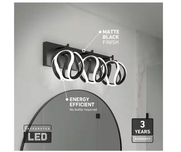 Artika Vivaldi 22 In. 1-Light Black Integrated LED Vanity Light Bar with 3 CCT