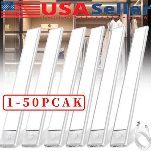 LED Motion Sensor Under Cabinet Closet Light USB Rechargeable Kitchen Lamp Strip