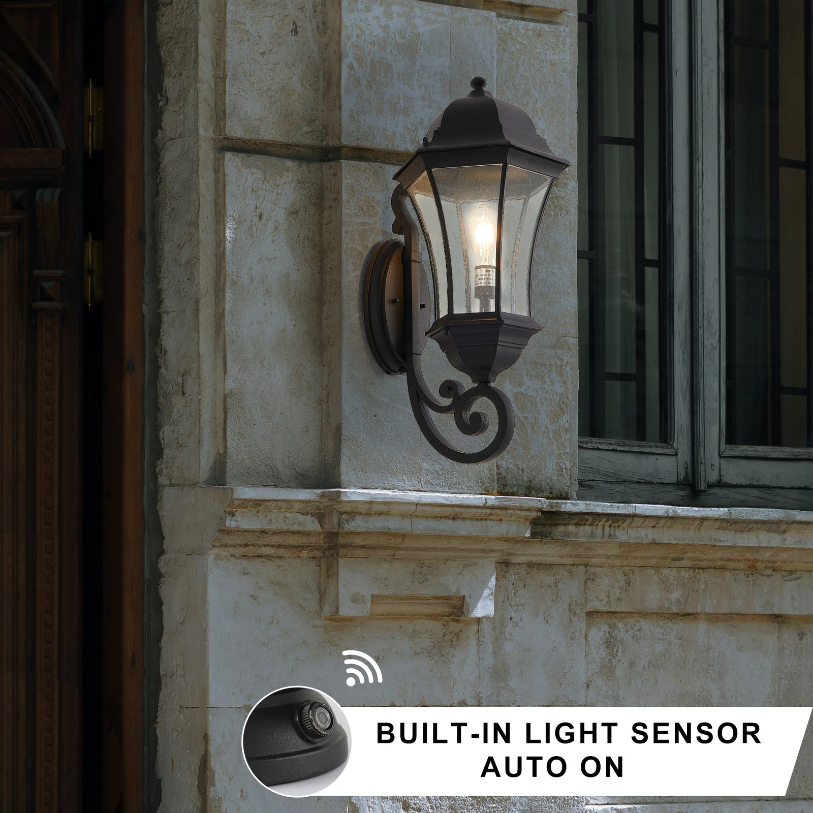 27″ Outdoor Glass Wall Light Black Modern Waterproof Sconce Fixture Dusk to Dawn