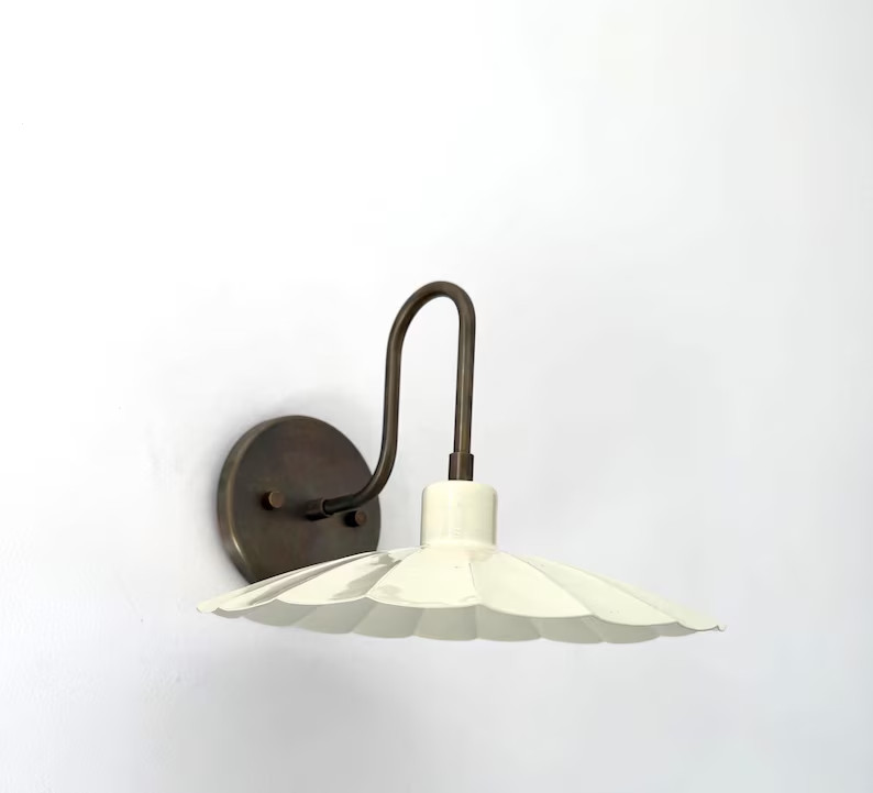 Modern Floral Shade Wall Sconce: Sputnik Curve Arm Raw Brass Wall Lamp Fixture