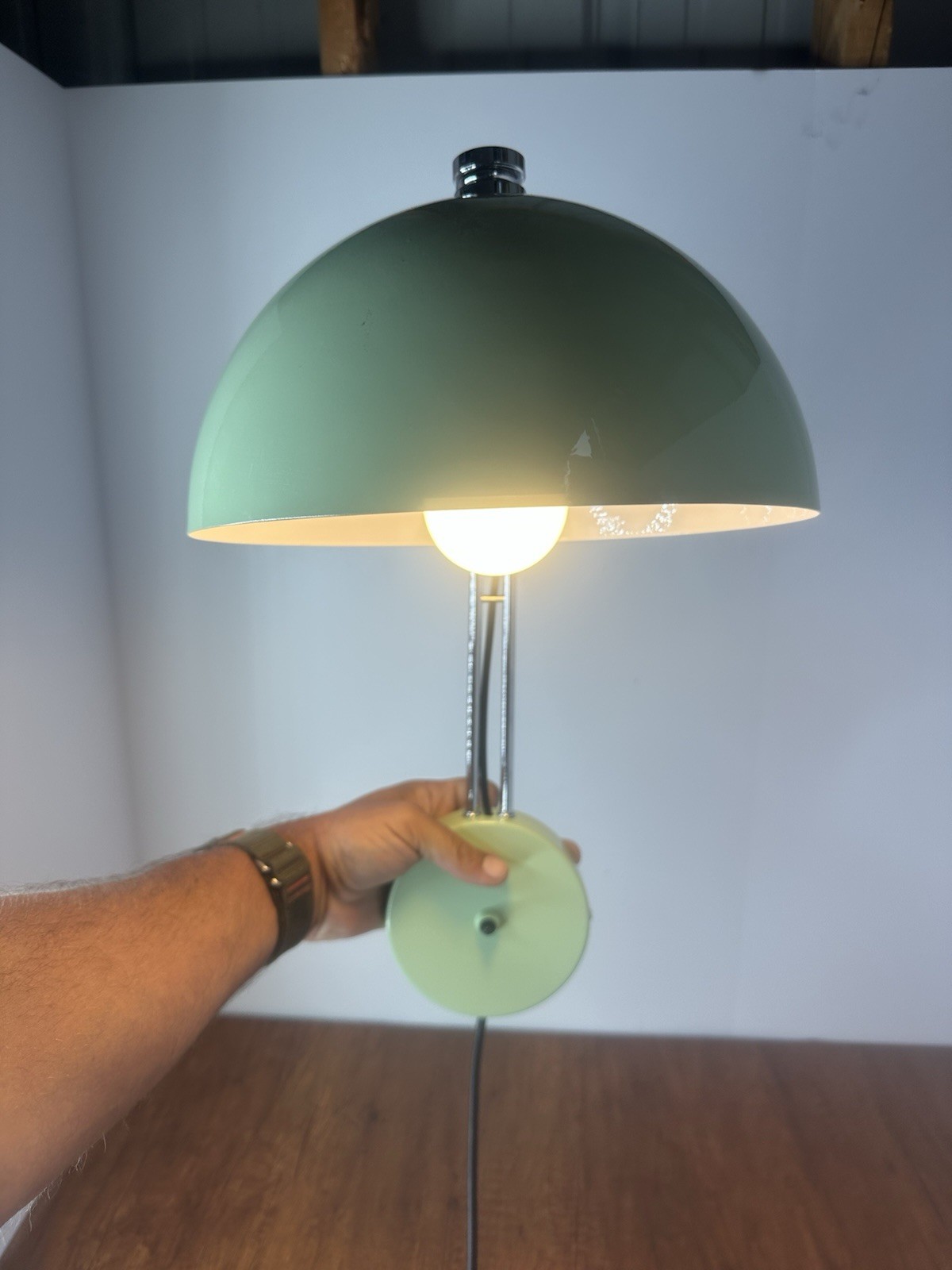 Retro Sage Green Plug-In Wall Sconce Mushroom Style Lamp Tested Working