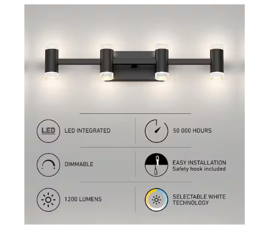 Artika Mist 27 in. 4 Light Black Modern Integrated LED 5 CCT Vanity Light Bar