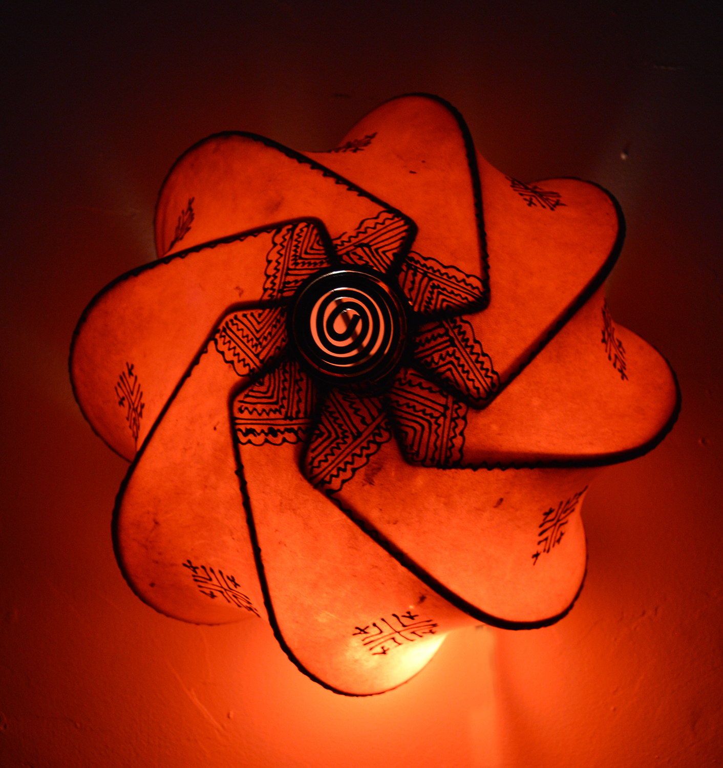 Moroccan Henna Ceiling Light Fixture Goat Skin Fancy Handmade Home Decor Orange
