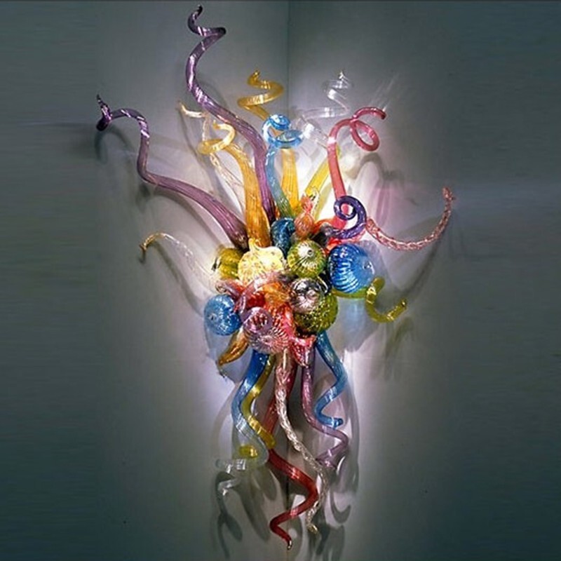Handmade Blown Glass Wall Light Multicolor Wall Mounted Sconce W16″xH28″